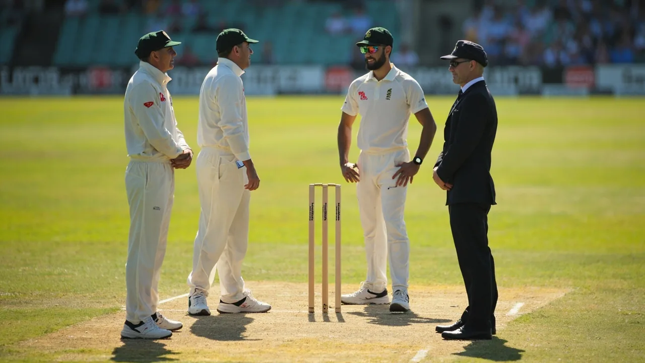 Cricket captains at the toss on the pitch before a fantasy match prediction